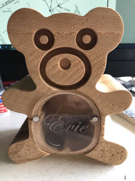 CNC router project teddy bear coin bank