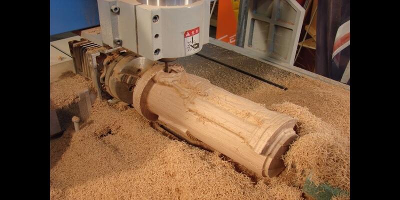 4 axis CNC router woodworking using the a-axis to turn the cylindrical part