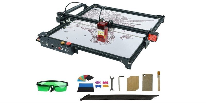 Ortur Laser Master 2 Pro image of the engraver and supplied materials