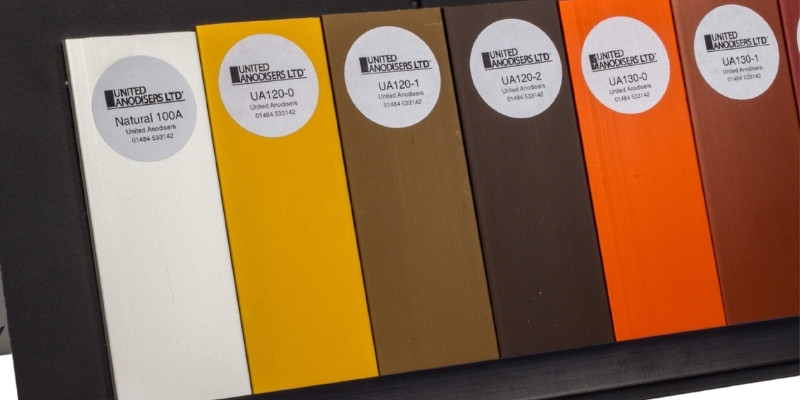 A sample of anodized aluminum plates in different colors