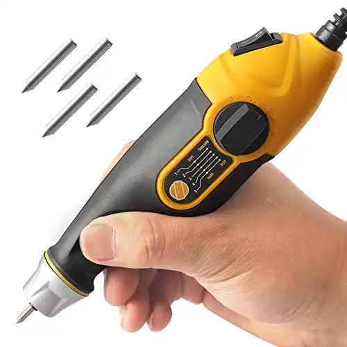 UTOOL 24W Handheld Engraver Pen with Letter/Number Stencil for Wood, Metal, Glass, and 4 Replaceable Tungsten Carbide Steel Bits