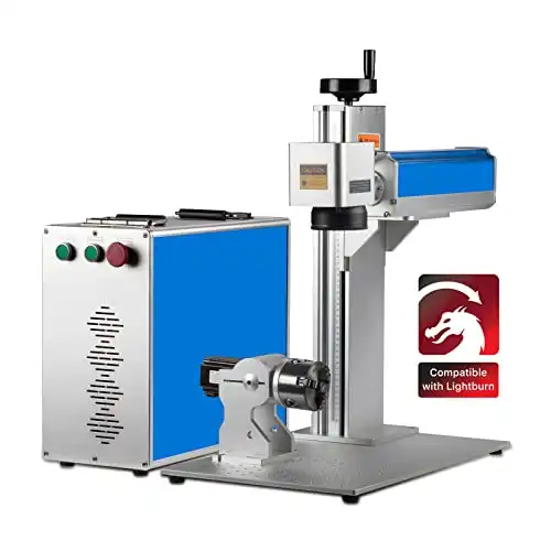 Cloudray Raycus 50W Fiber Laser Machine for Metal Marking (200x200mm / 7.9"x7.9") with Rotary Axis