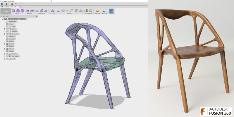 Fusion 360-Elbo Chair design and render by Arthur Harsuvanakit