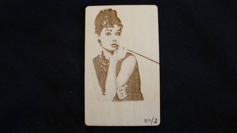 image engraving of audrey hepburn using the ortur laser master 2 cutter