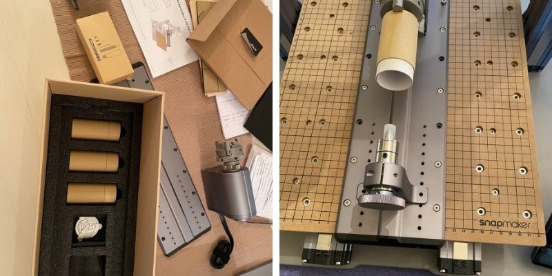 Building the rotary attachment for the Snapmaker laser cutter.