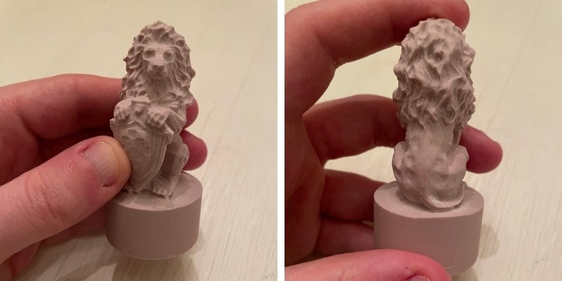 A 3D lion carved using the Snapmaker CNC rotary.