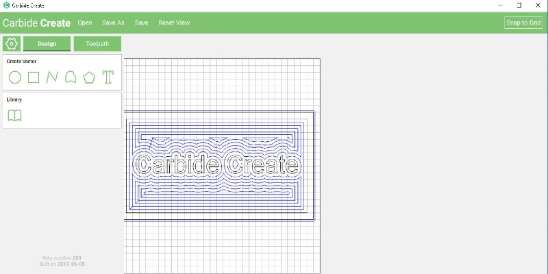 An image of the Carbide Create (CAD-CAM) program, with "Carbide Create" designed.