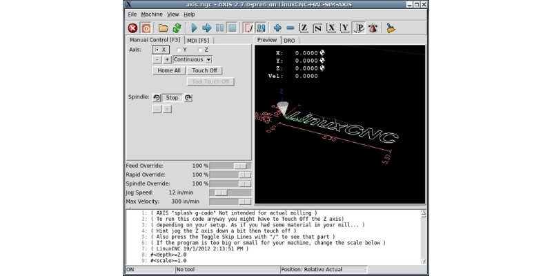 linuxCNC graphical user interface