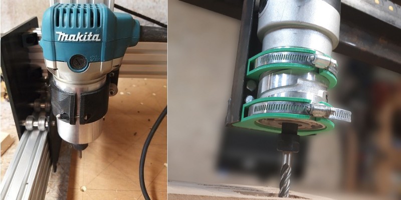 A Makita router pictured next to a CNC spindle