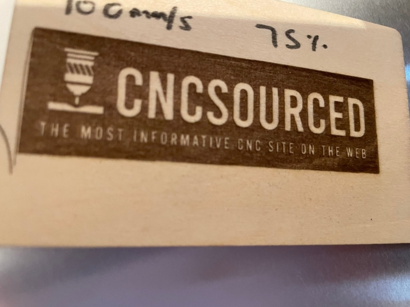 CNCSourced logo engraved by the Ortur Laser Master 3 at 75% power