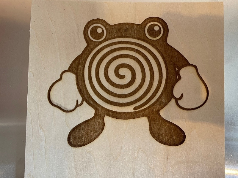 Engraving a Polywhirl pokemon on 0.3mm basswood with the Ortur Laser Master 3