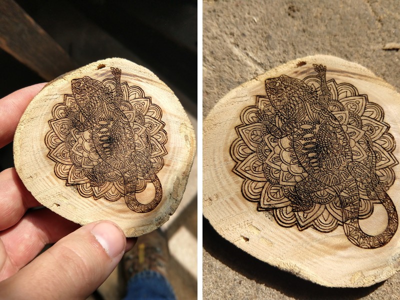 Laser engraving bearded dragon coaster using xTool D1 Pro 20W