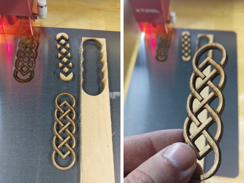 xTool D1 Pro 20W laser cut celtic knot bookmark test project review