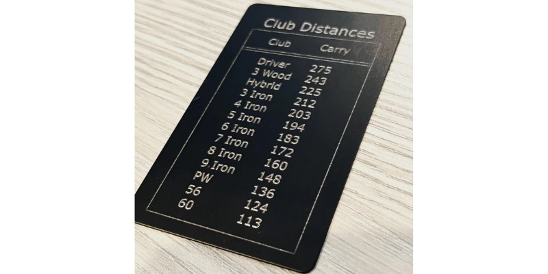 Laser-Etched Anodised Aluminum Golf Distance Chart