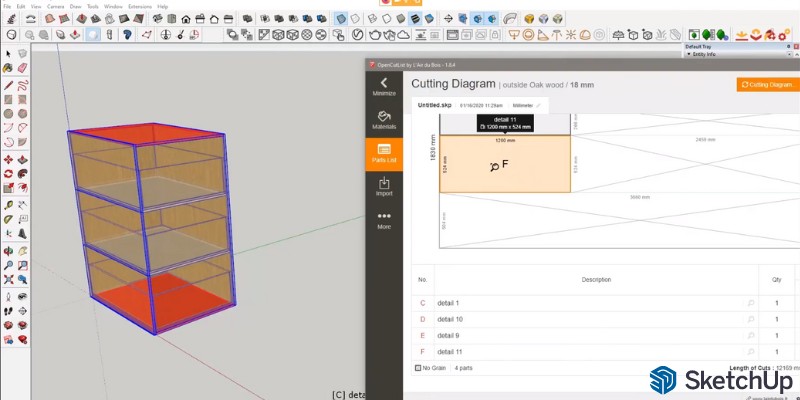 SketchUp with OpenCutList Plugin