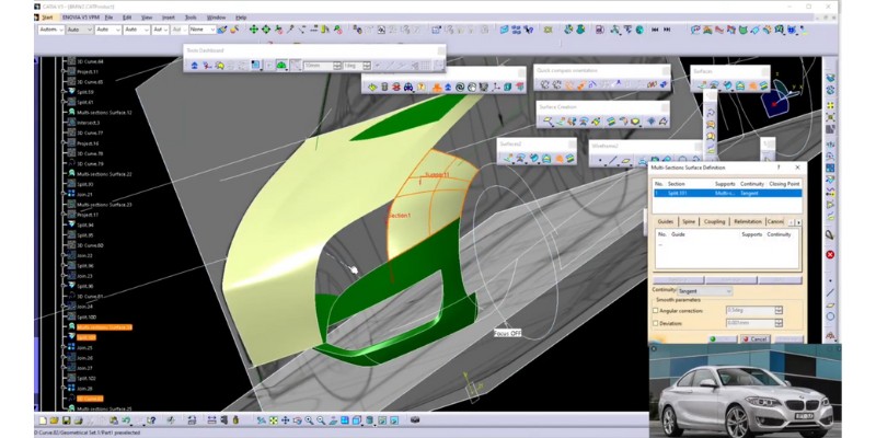 Surface Modeling of a BMW 220 coupe in CATIA.