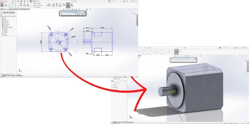 Transforming 2D into 3D in Solidworks.