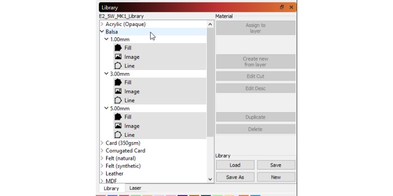 Lightburn Material Library