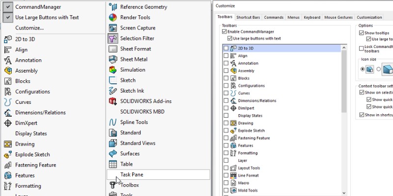 SolidWorks feature tools