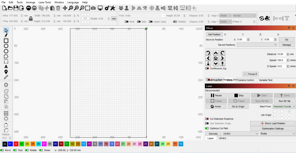 Lightburn UI before importing a file