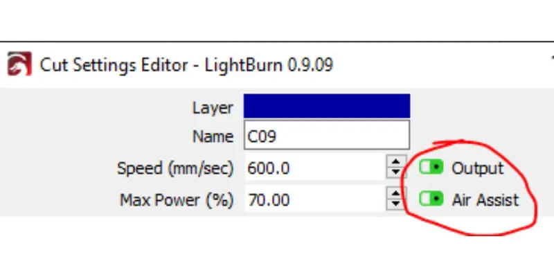 Lightburn's air assist features