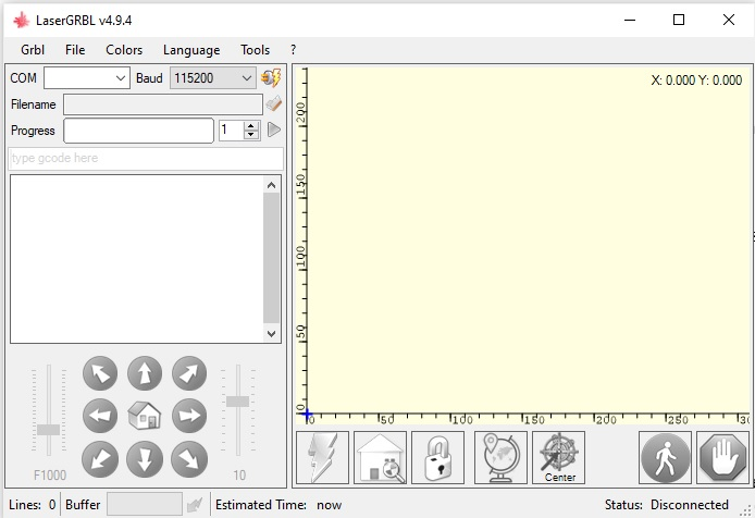 Screenshot of LaserGRBL's UI before starting a project