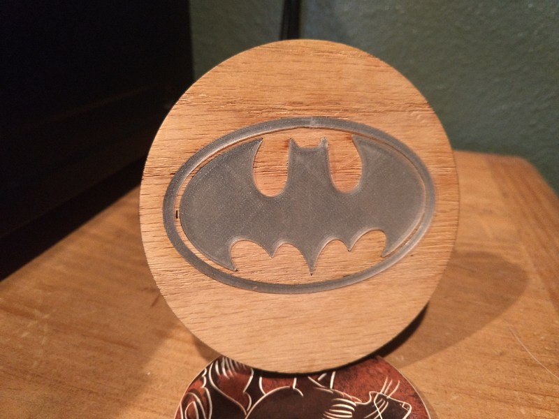 xTool laser cut batman coaster with 3D printed extra