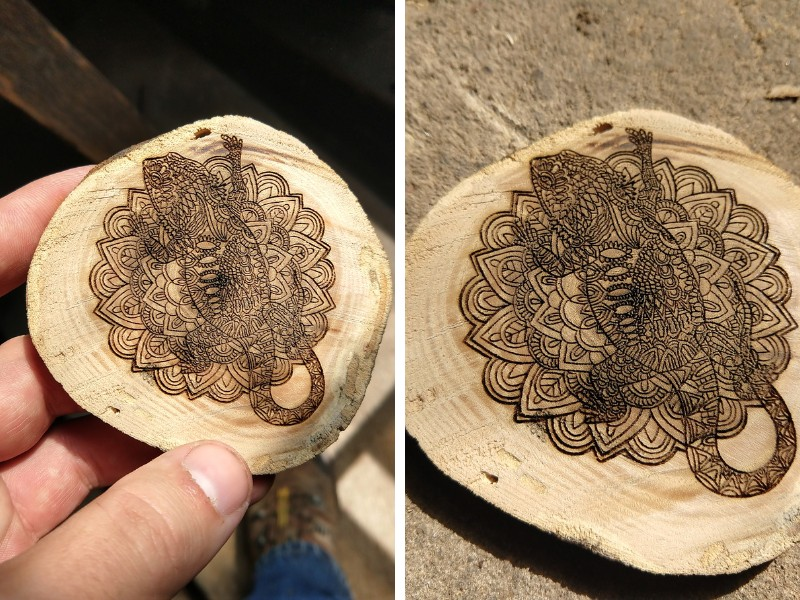 Mandala coaster design laser engraved using the xTool D1 Pro