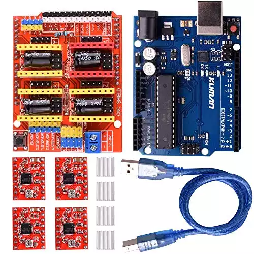 CNC Shield V3 for GRBL + UNO R3 Board + A4988 Stepper Motor Driver with Heatsink for Arduino Kits K75 (CNC Shield+UNO R3+Stepper Motor) (K75-CNC-UK), Red Blue